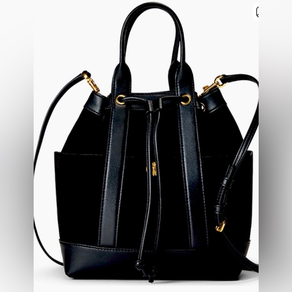 Veronica Beard Goody Suede & Leather 2 Way Bucket Satchel Crossbody Black Bag